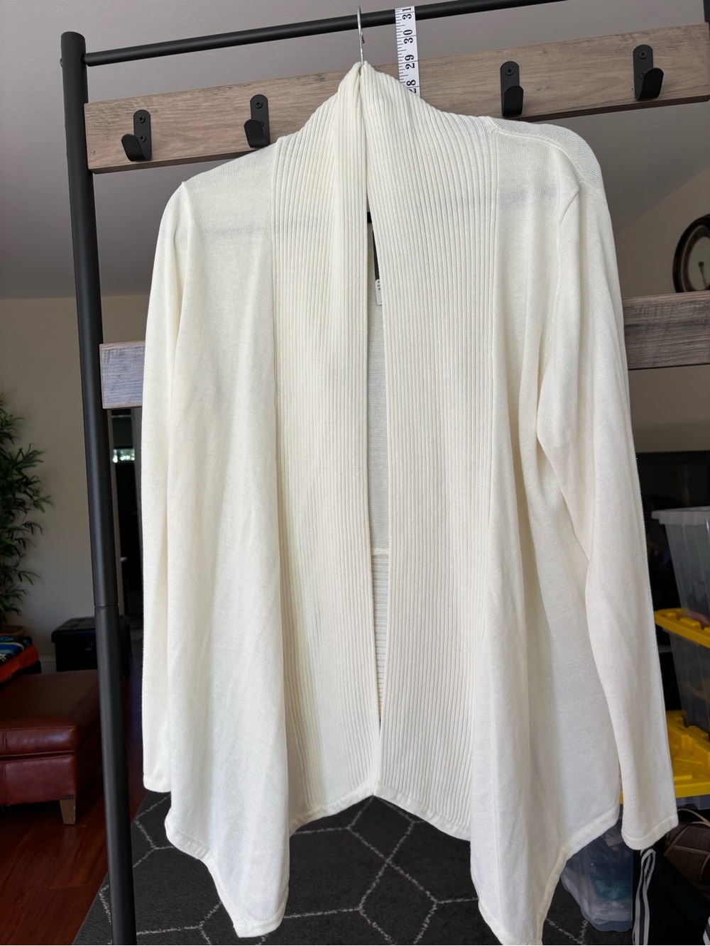Fever Ivory Ribbed Trim Open Front Cardigan
